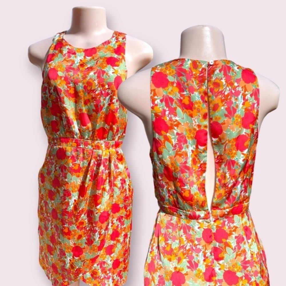 Forever 21 Floral Mini Dress S Open Back Roses Sunflowers Bright Botanical